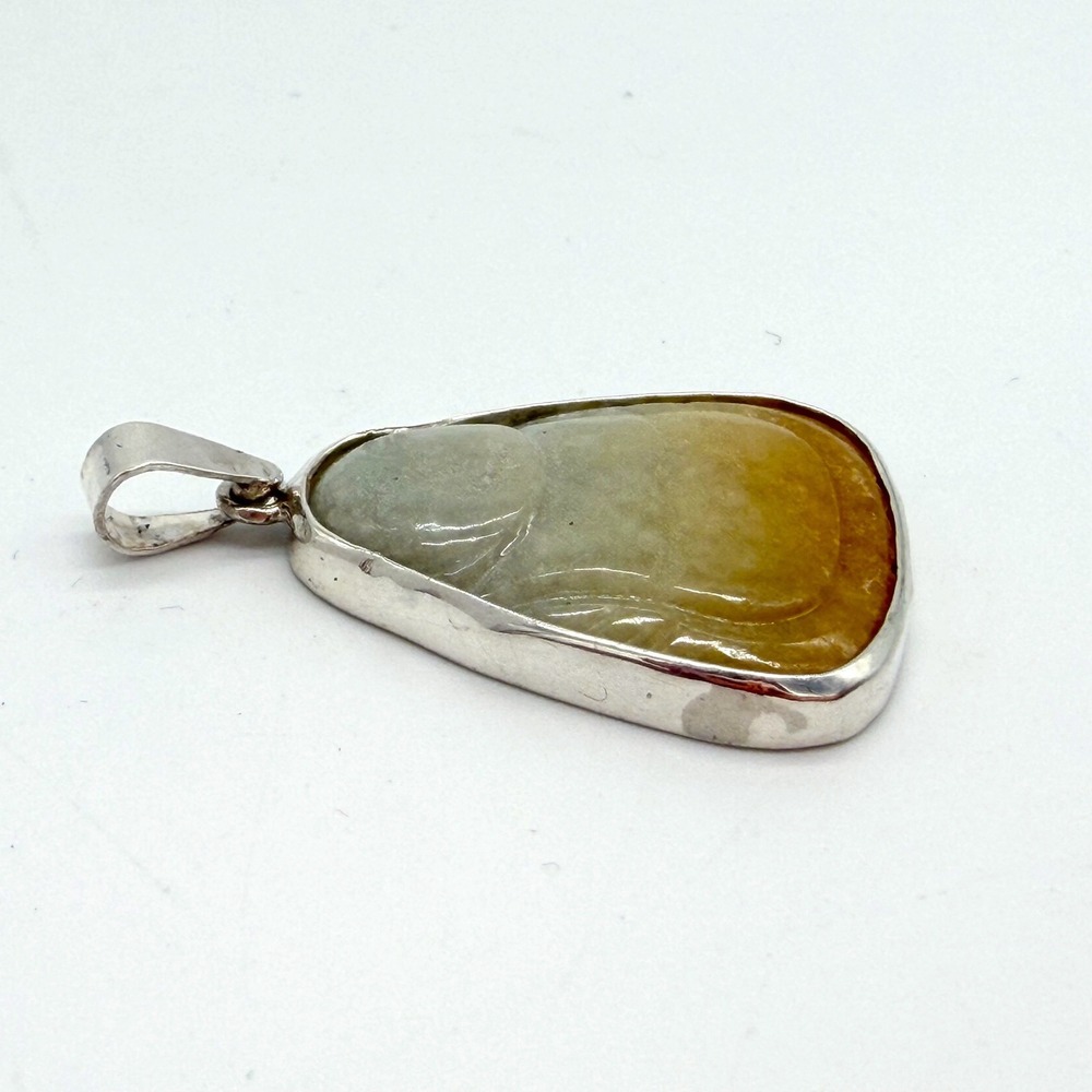 Hand‎ Carved Jade Buddha Pendant Sterling Silver 925 Artisan Spiritual Jewelry - Picture 2 of 6